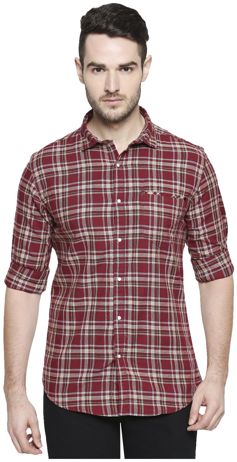

HFN S Men Maroon Checked Slim Fit Casual Shirt
