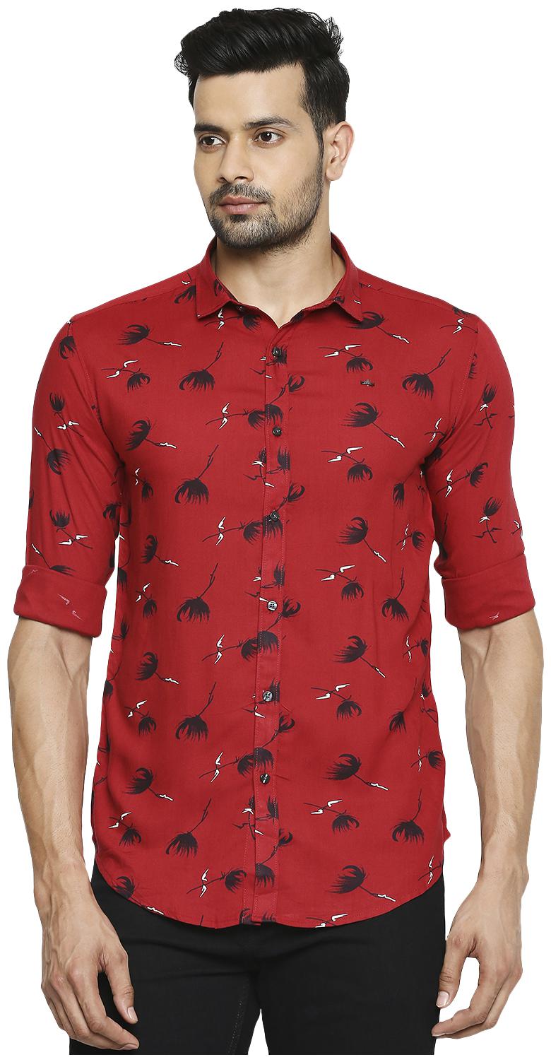 

HFN S Men Red Printed Slim Fit Casual Shirt
