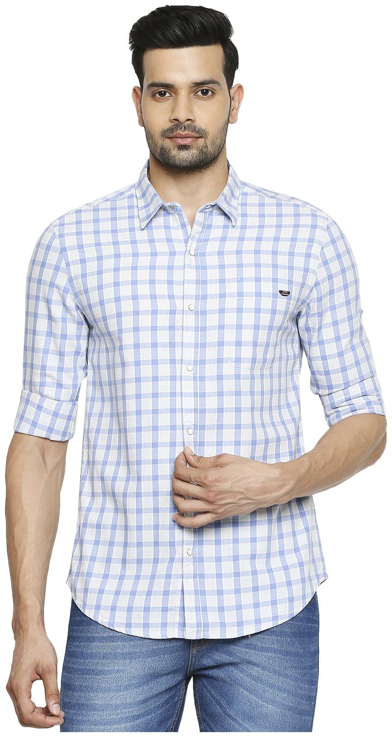 

HFN S Men Blue Checked Slim Fit Casual Shirt
