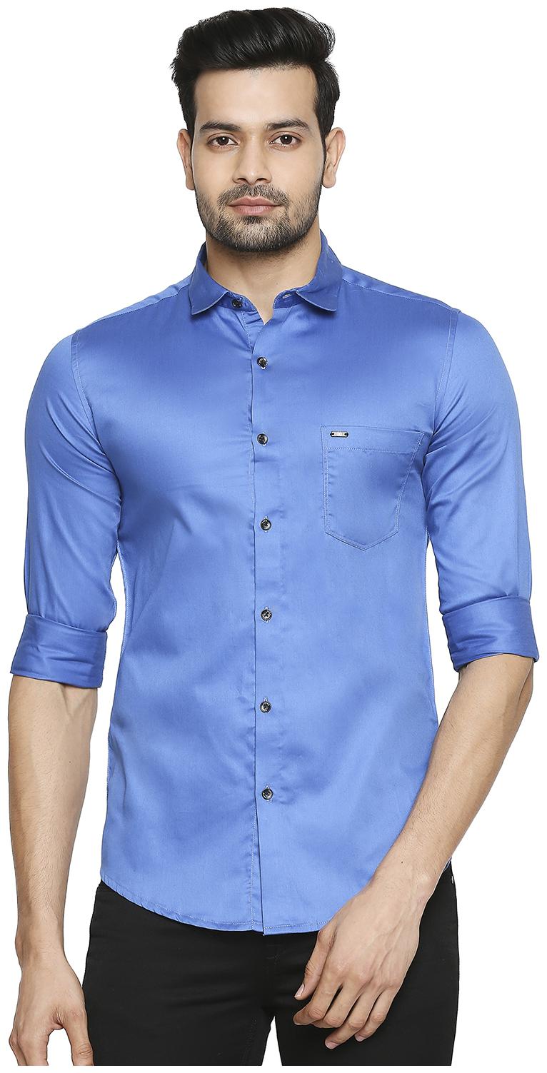 

HFN S Men Blue Solid Slim Fit Casual Shirt