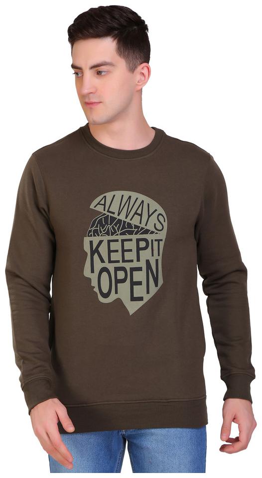 

Hiflyers Cotton Blend Printed Olive Sweatshirt For Men
