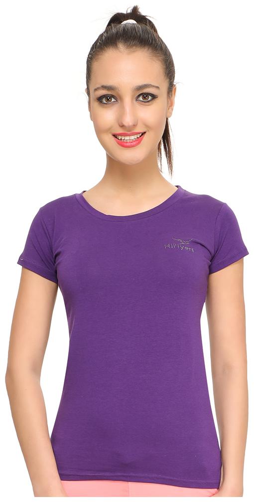 

HiFlyers Women Purple Slim fit Round neck Cotton T shirt