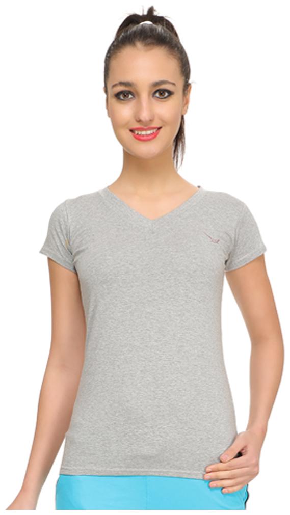 

HiFlyers Women Grey Slim fit V neck Cotton T shirt