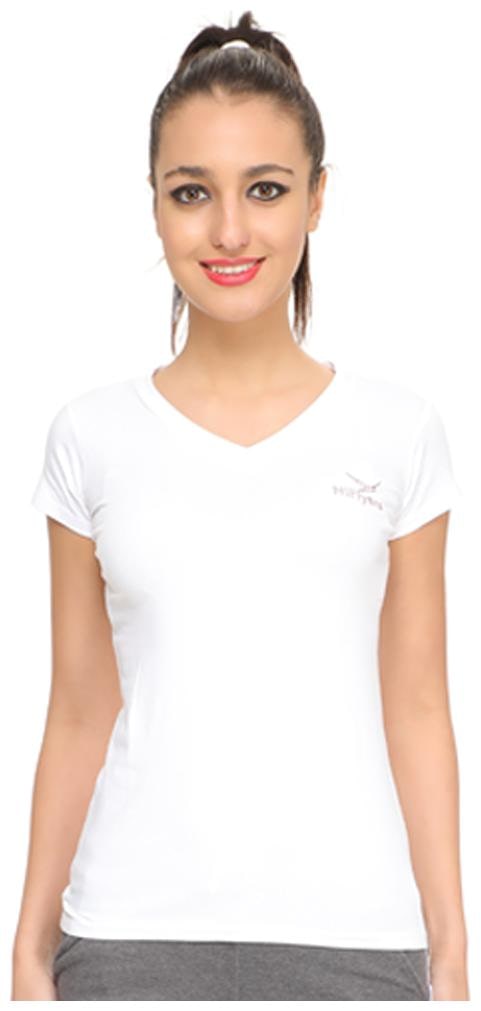 

HiFlyers Women White Slim fit V neck Cotton T shirt