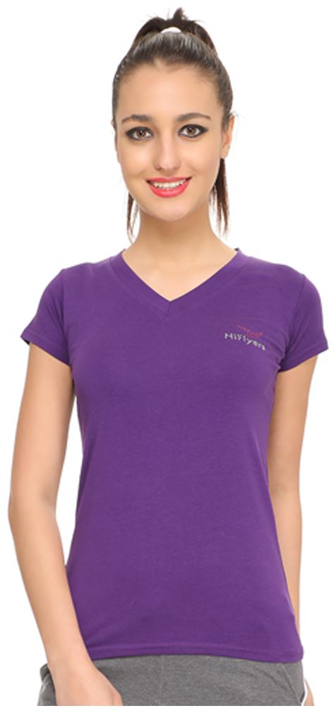 

HiFlyers Women Purple Slim fit V neck Cotton T shirt