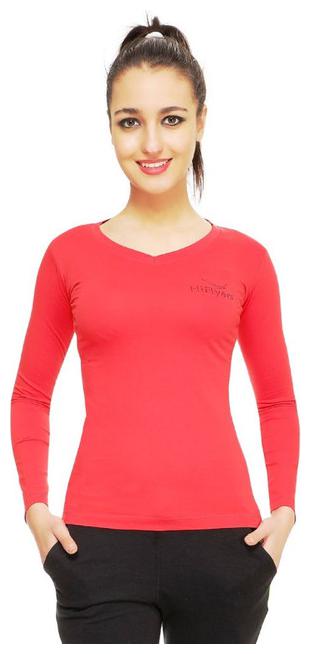 

HiFlyers Women Red Regular fit V neck Blended T shirt