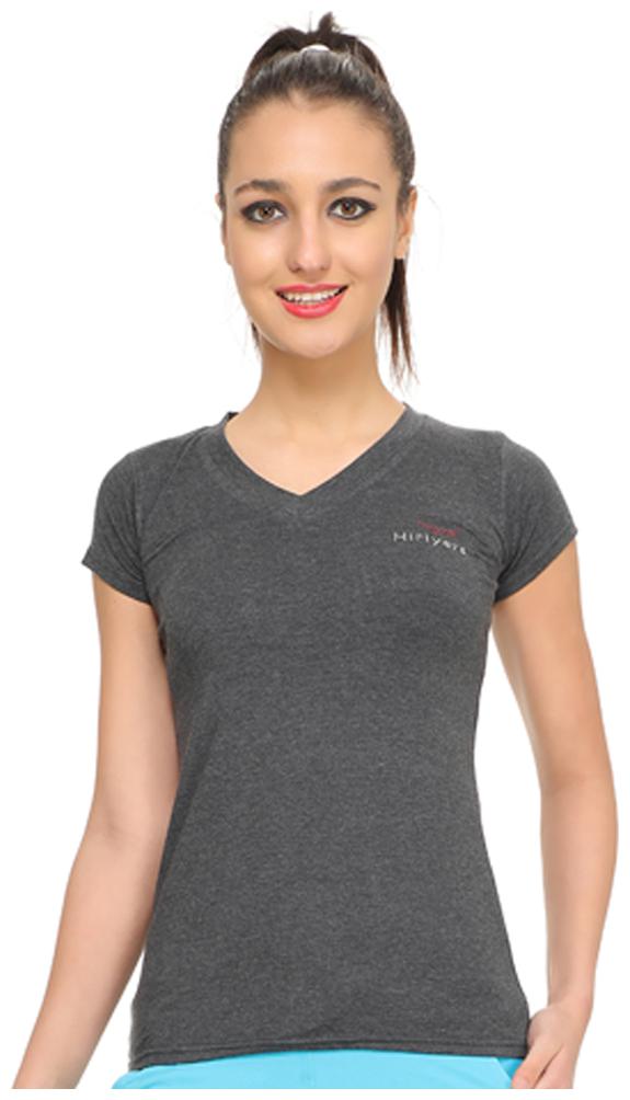

HiFlyers Women Grey Slim fit V neck Cotton T shirt