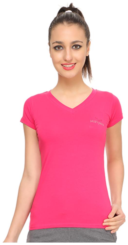 

HiFlyers Women Pink Slim fit V neck Cotton T shirt