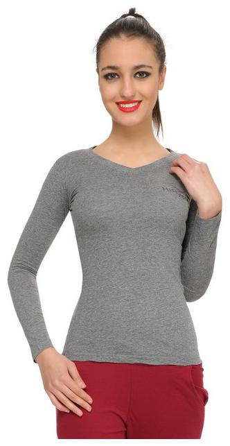 

HiFlyers Women Grey Regular fit V neck Blended T shirt