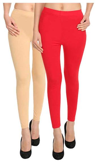

HiFlyers Women Cotton Leggings Beige Red