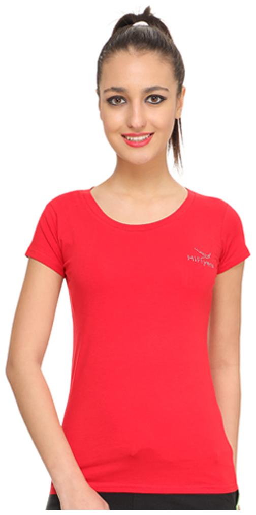 

HiFlyers Women Red Slim fit Round neck Cotton T shirt