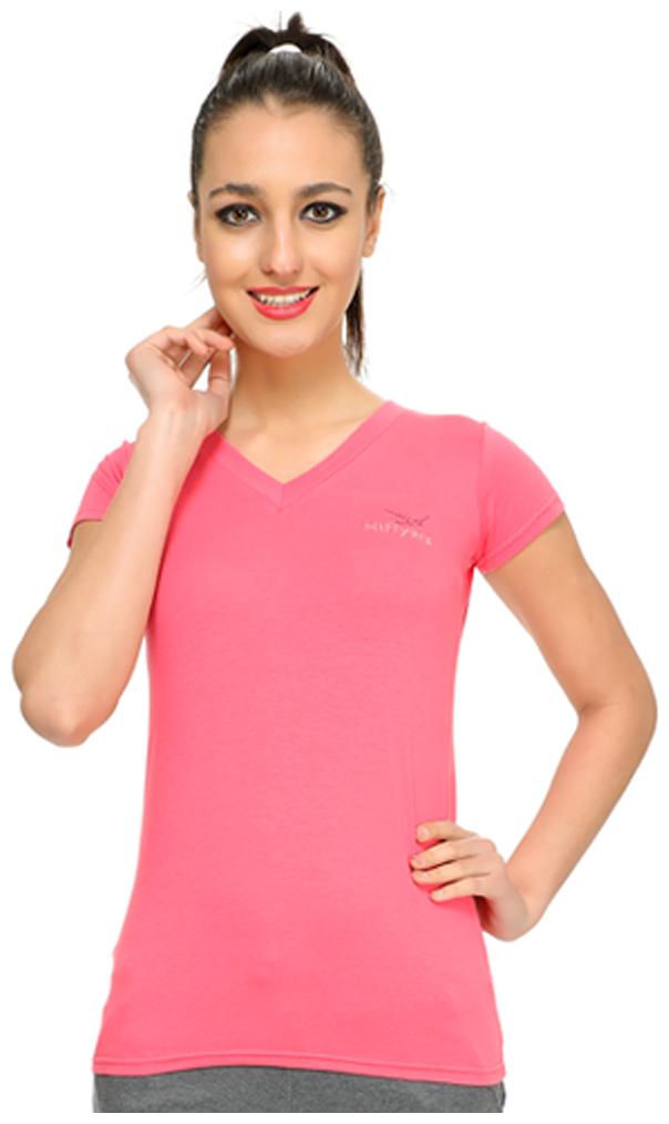 

HiFlyers Women Pink Slim fit V neck Cotton T shirt