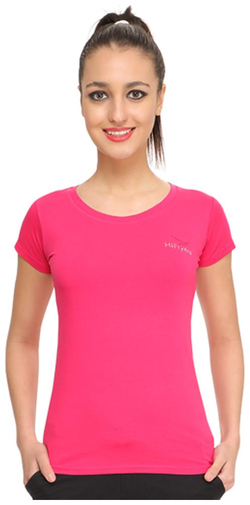 

HiFlyers Women Pink Slim fit Round neck Cotton T shirt