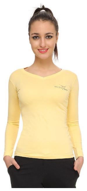 

HiFlyers Women Yellow Regular fit V neck Blended T shirt