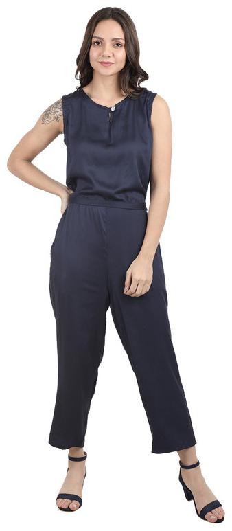 

Highfy Women s Rayon Regular Fit Jumpsuit (Navy Blue)