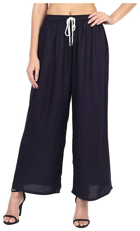 

Highfy Navy Blue Solid Flared Palazzo