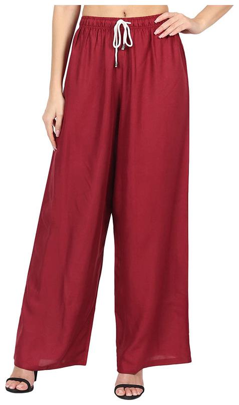 

Highfy Maroon Solid Flared Palazzo