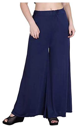 

Highfy Navy Blue Solid Wide Leg Palazzo