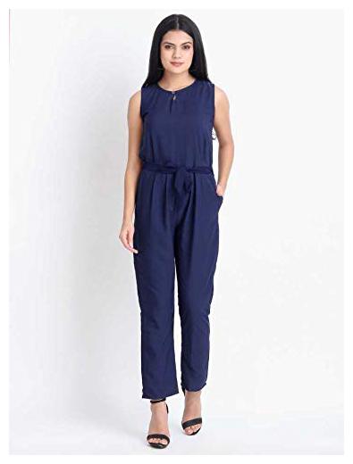 

Highfy Women Crepe Solid Navy Blue Jumpsuit