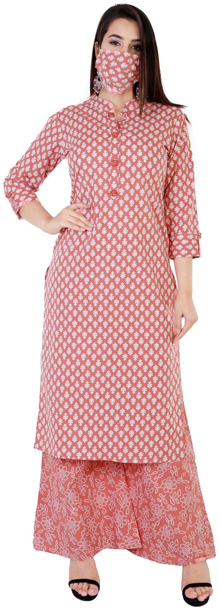 

HIGHLIGHT FASHION EXPORT Women Peach Printed Straight Kurta With Palazzo