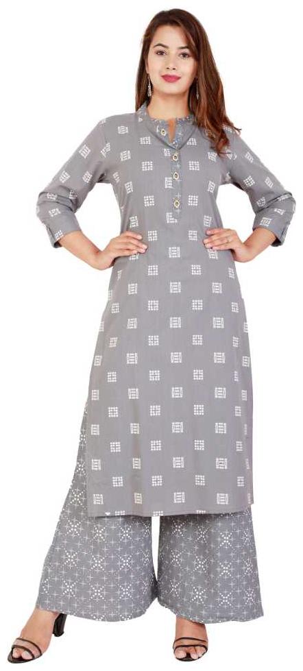 

HIGHLIGHT FASHION EXPORT Women Grey Printed Straight Kurta With Palazzo