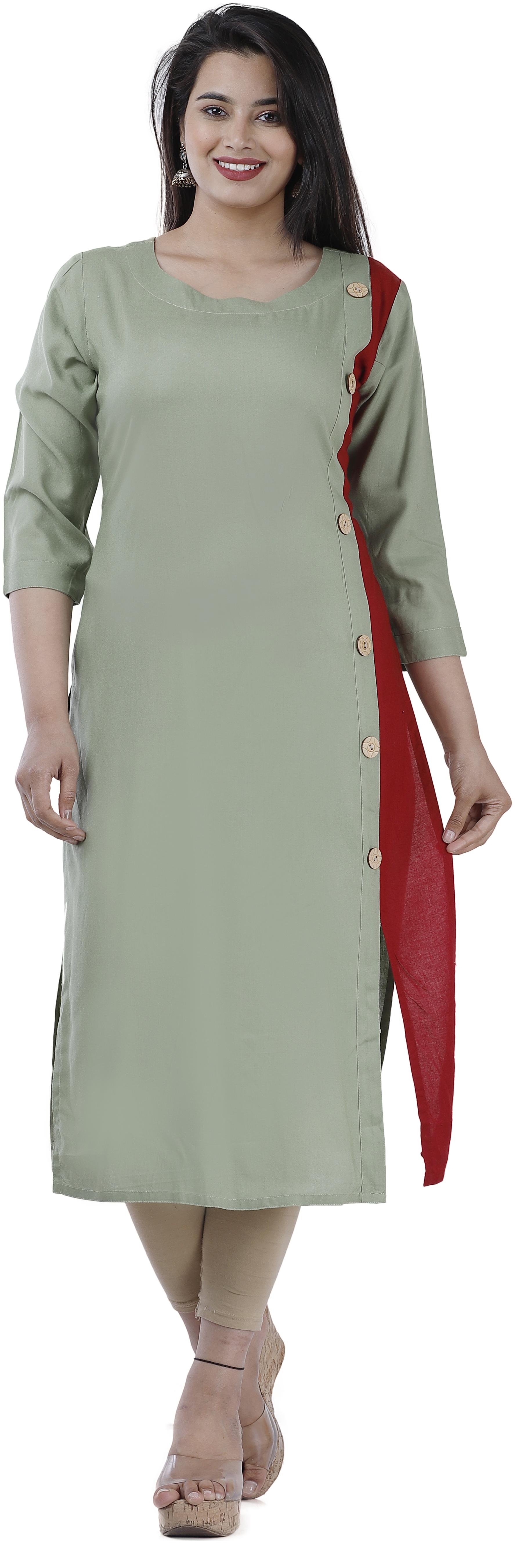

HIGHLIGHT FASHION EXPORT Women Green Solid Straight Kurta