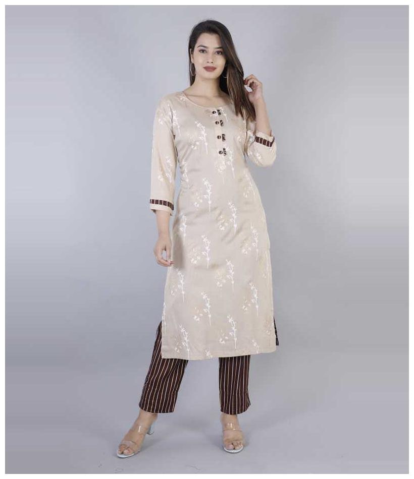 

HIGHLIGHT FASHION EXPORT Women Beige Printed Straight Kurta With Pants