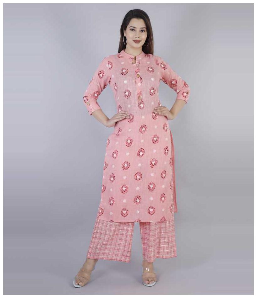 

HIGHLIGHT FASHION EXPORT Women Pink Printed Straight Kurta With Palazzo