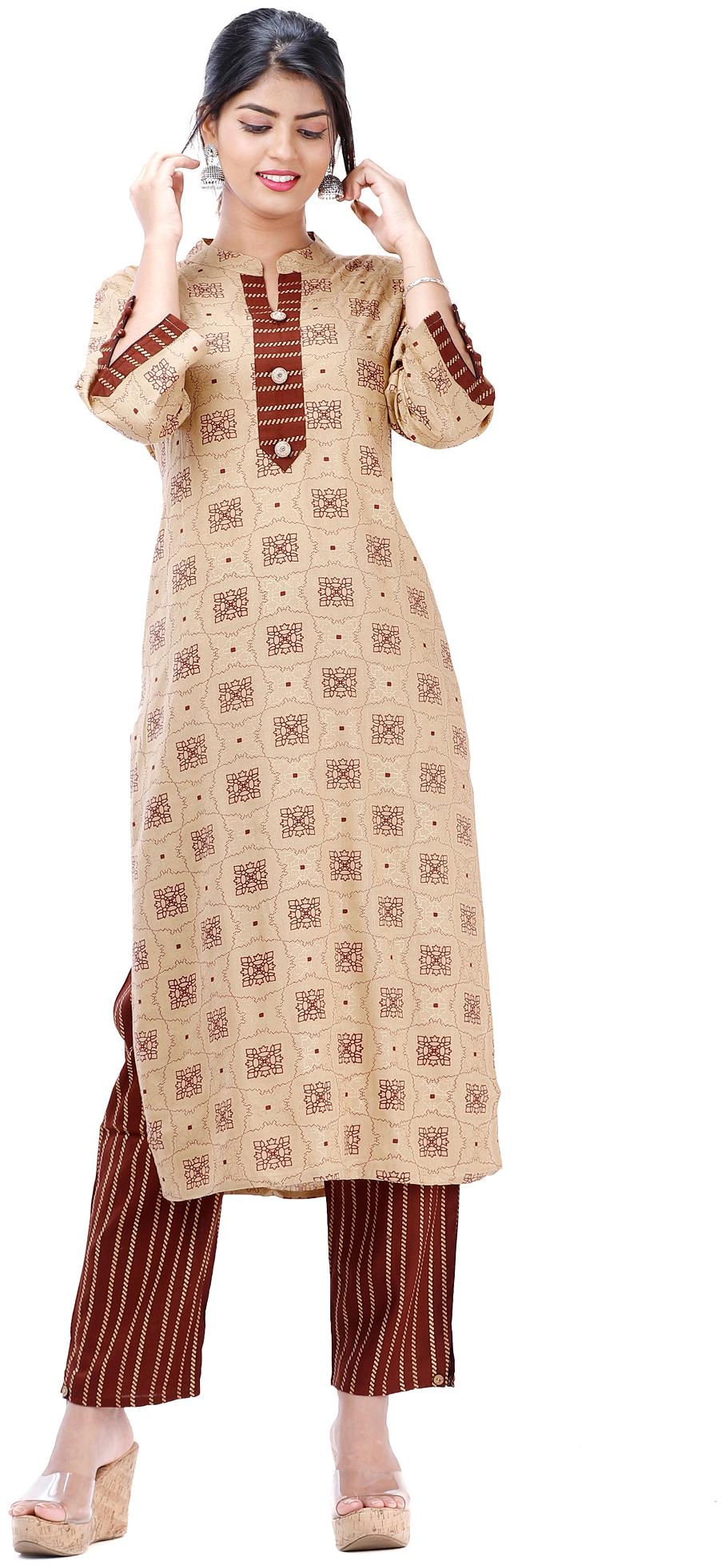 

HIGHLIGHT FASHION EXPORT Women Beige Printed Straight Kurta With Pants