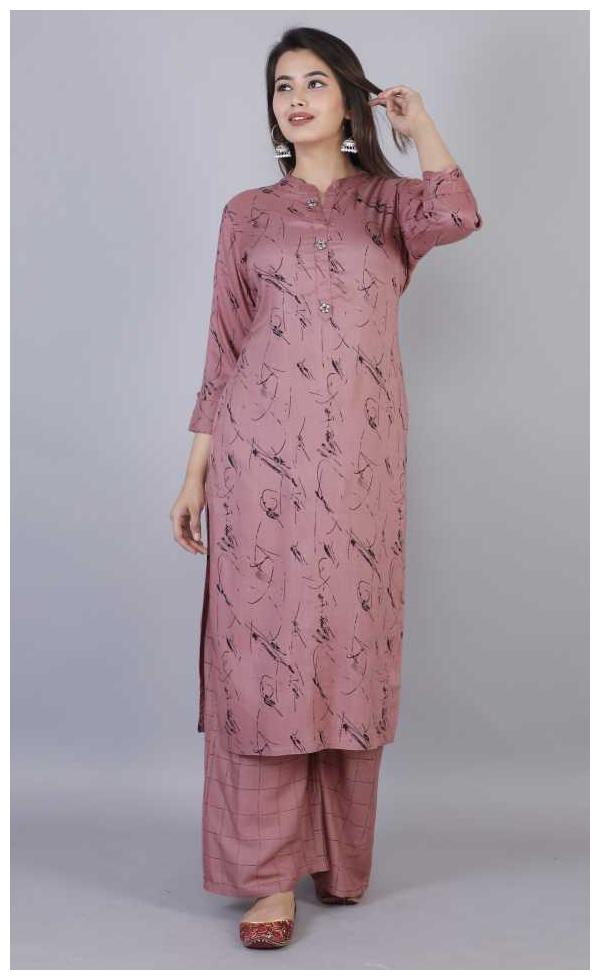 

HIGHLIGHT FASHION EXPORT Women Pink Printed Straight Kurta With Palazzo