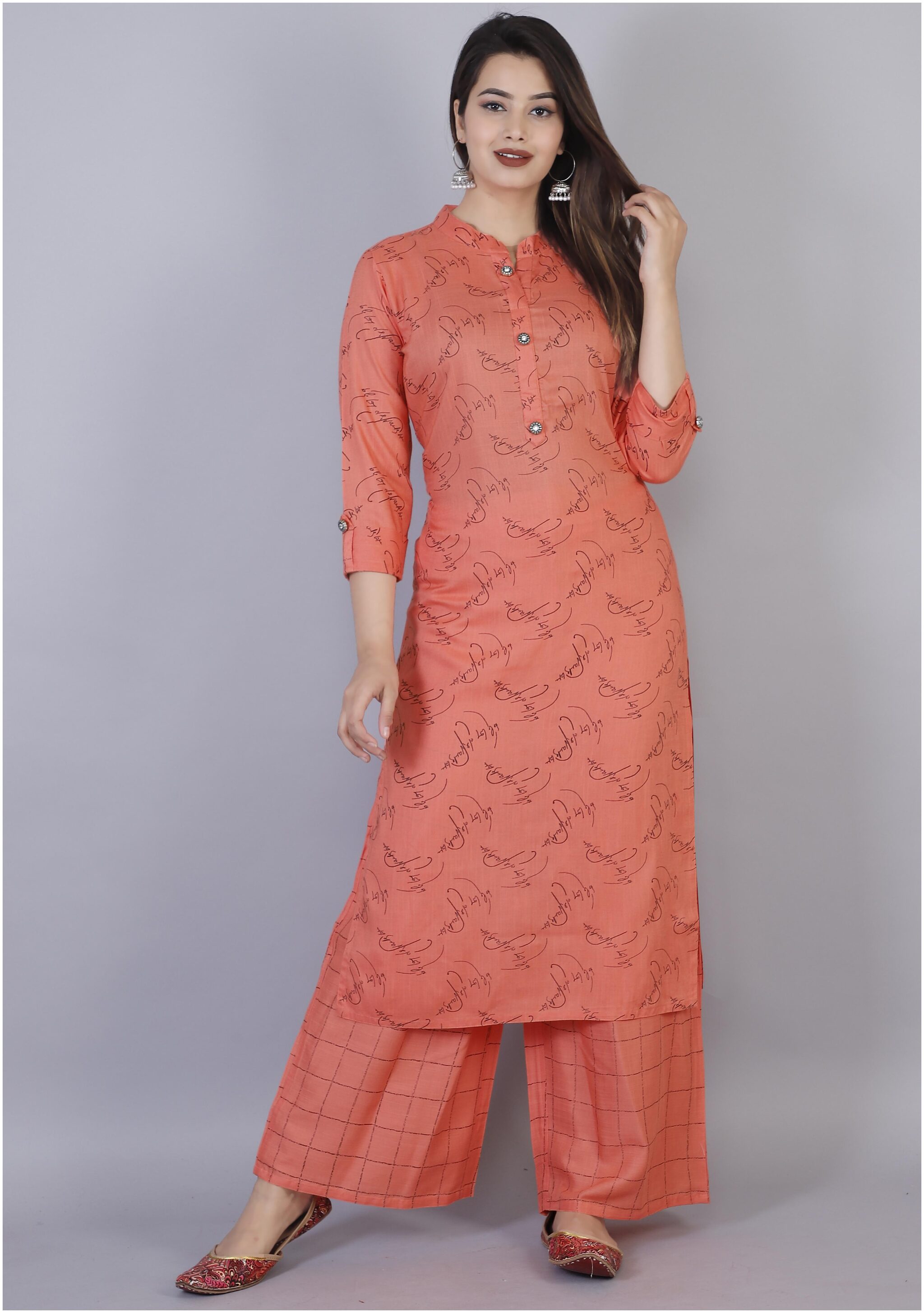 

HIGHLIGHT FASHION EXPORT Women Orange Printed Straight Kurta With Palazzo