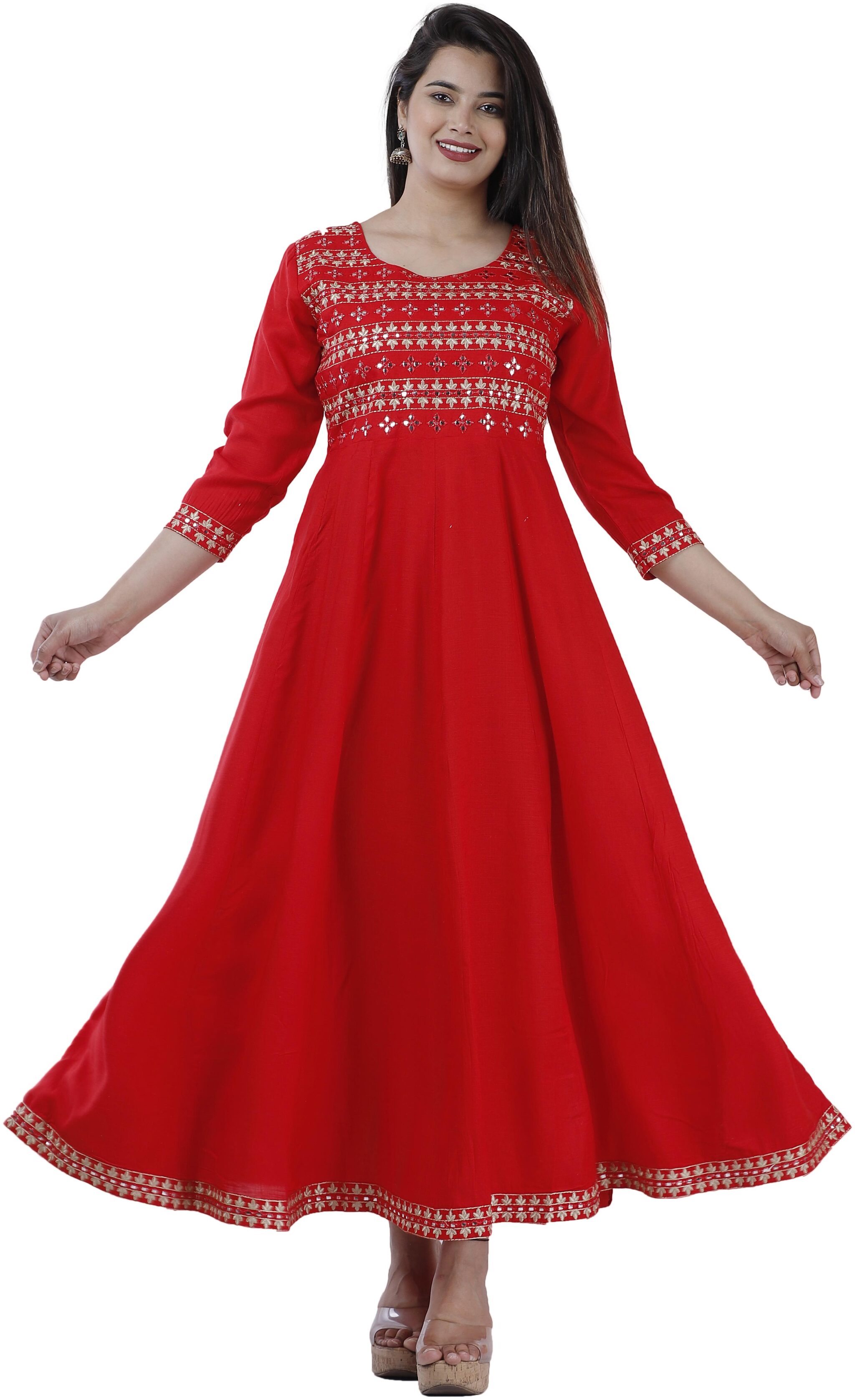 

HIGHLIGHT FASHION EXPORT Women Red Embroidered Anarkali Kurta