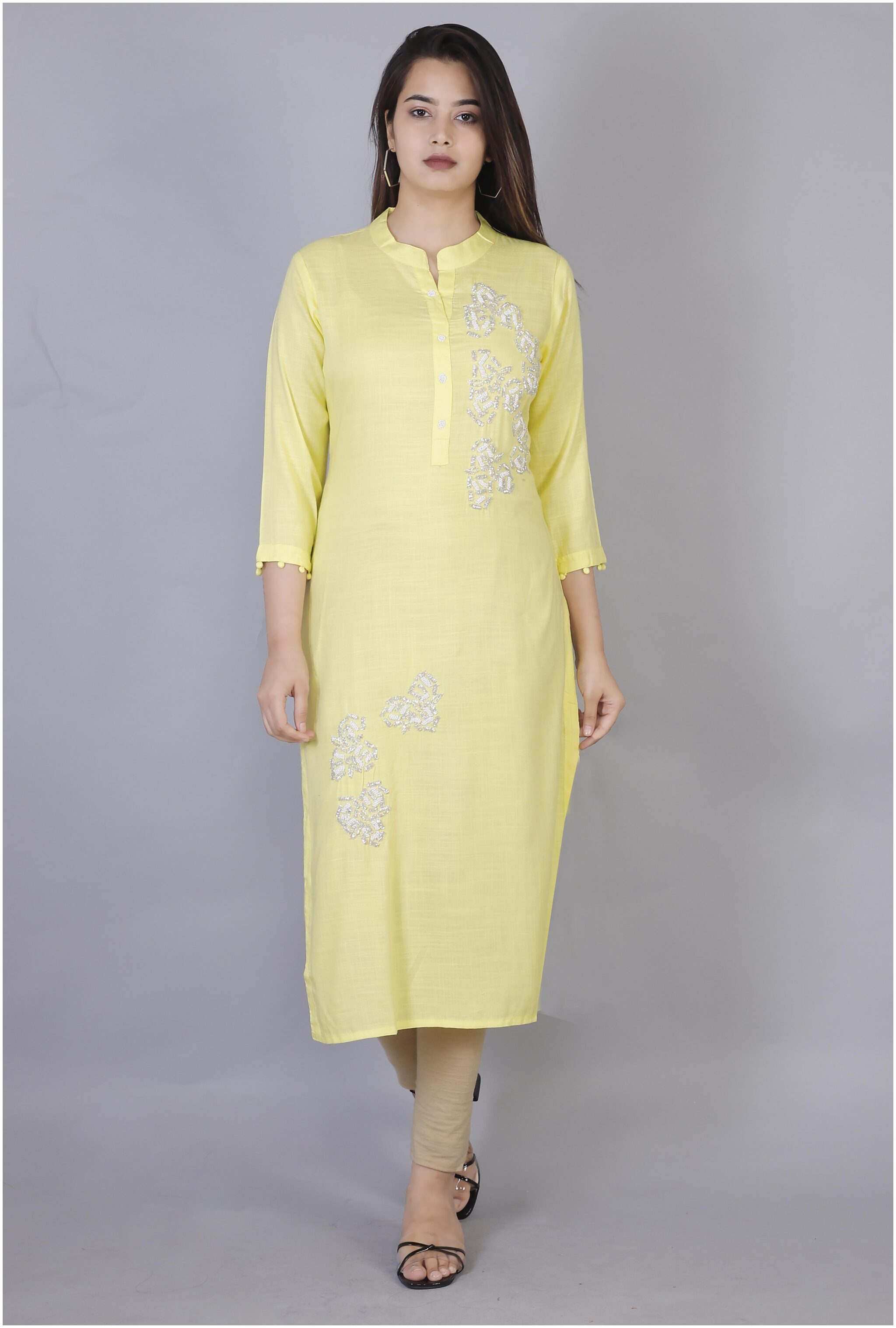 

HIGHLIGHT FASHION EXPORT Women Yellow Embroidered Straight Kurta