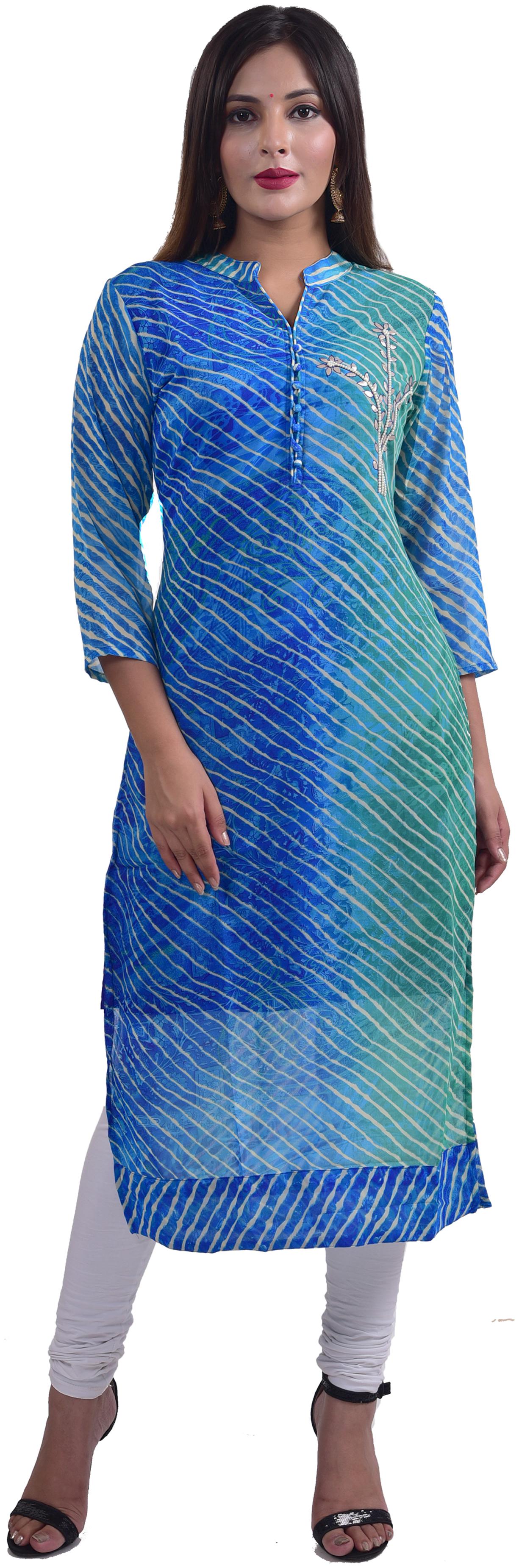 

HIGHLIGHT FASHION EXPORT Women Blue Striped Straight Kurti