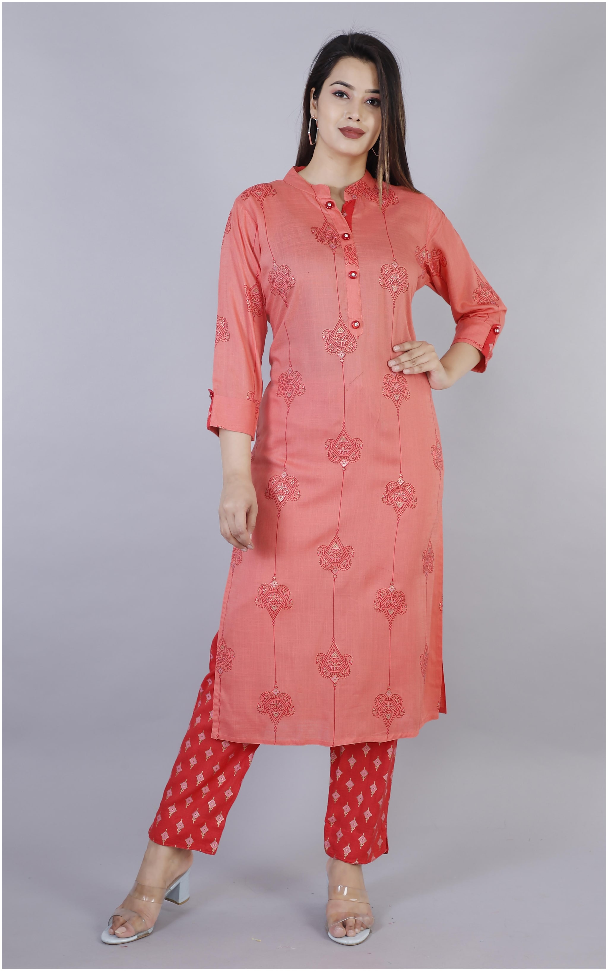 

HIGHLIGHT FASHION EXPORT Women Peach Printed Straight Kurta With Pants
