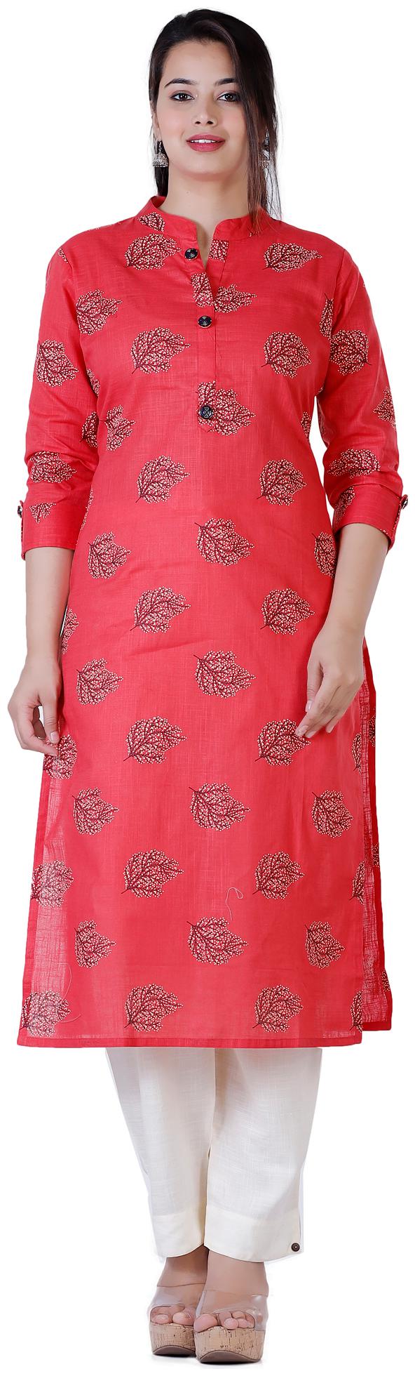 

HIGHLIGHT FASHION EXPORT Women Red Printed Straight Kurta With Pants