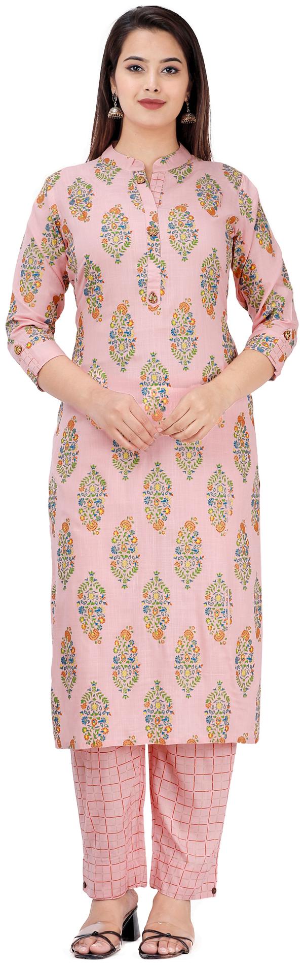

HIGHLIGHT FASHION EXPORT Women Pink Floral Straight Kurta With Pants