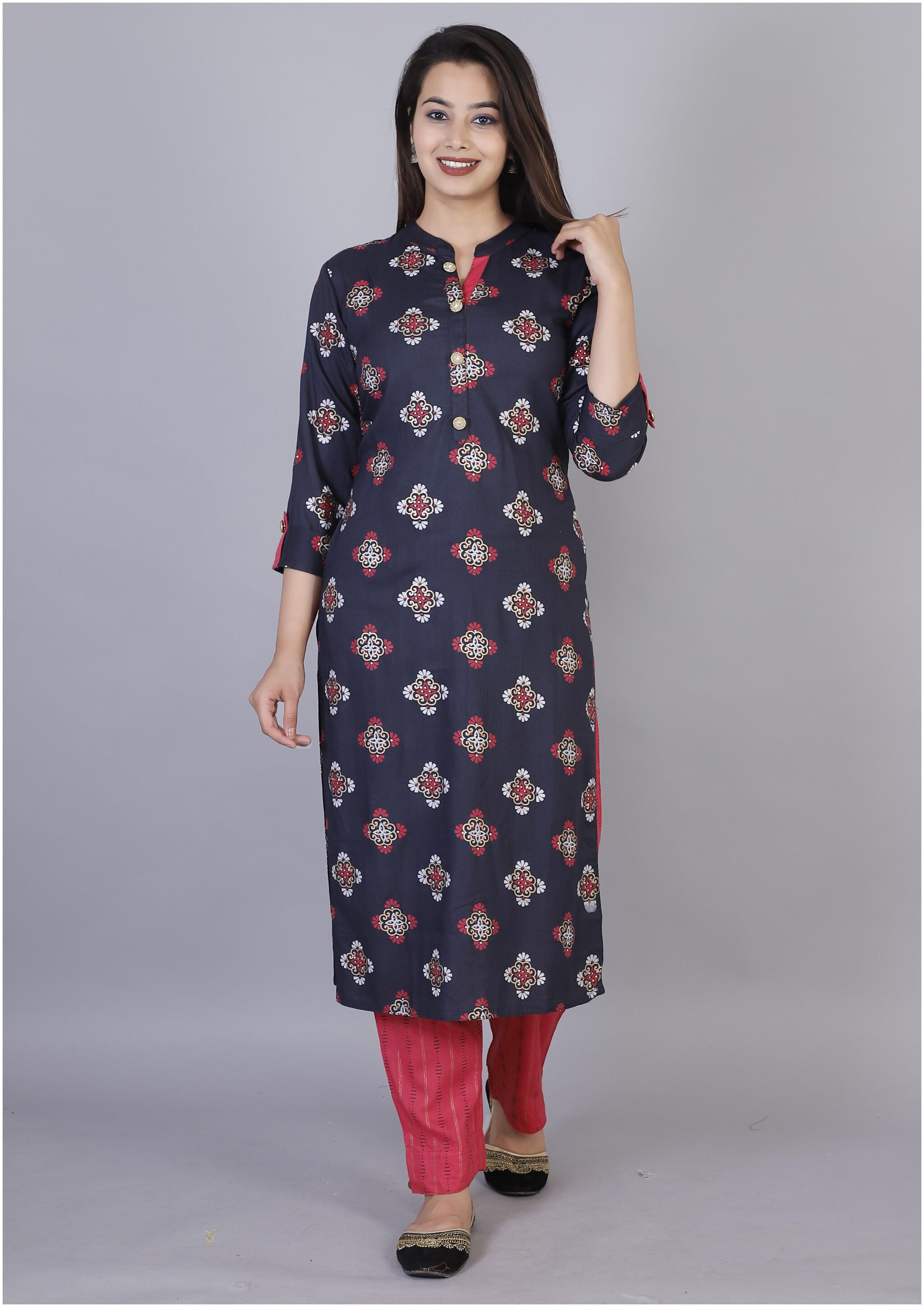 

HIGHLIGHT FASHION EXPORT Women Multi Printed Straight Kurta With Pants