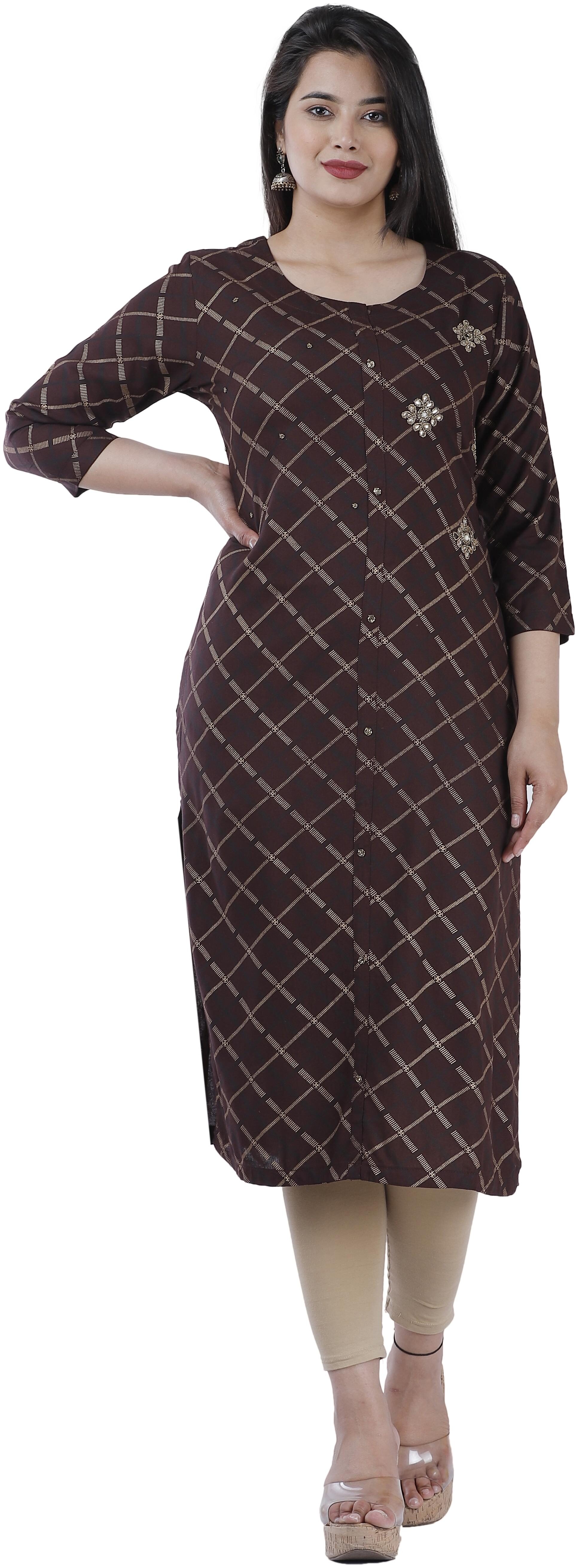 

HIGHLIGHT FASHION EXPORT Women Brown Printed Straight Kurta