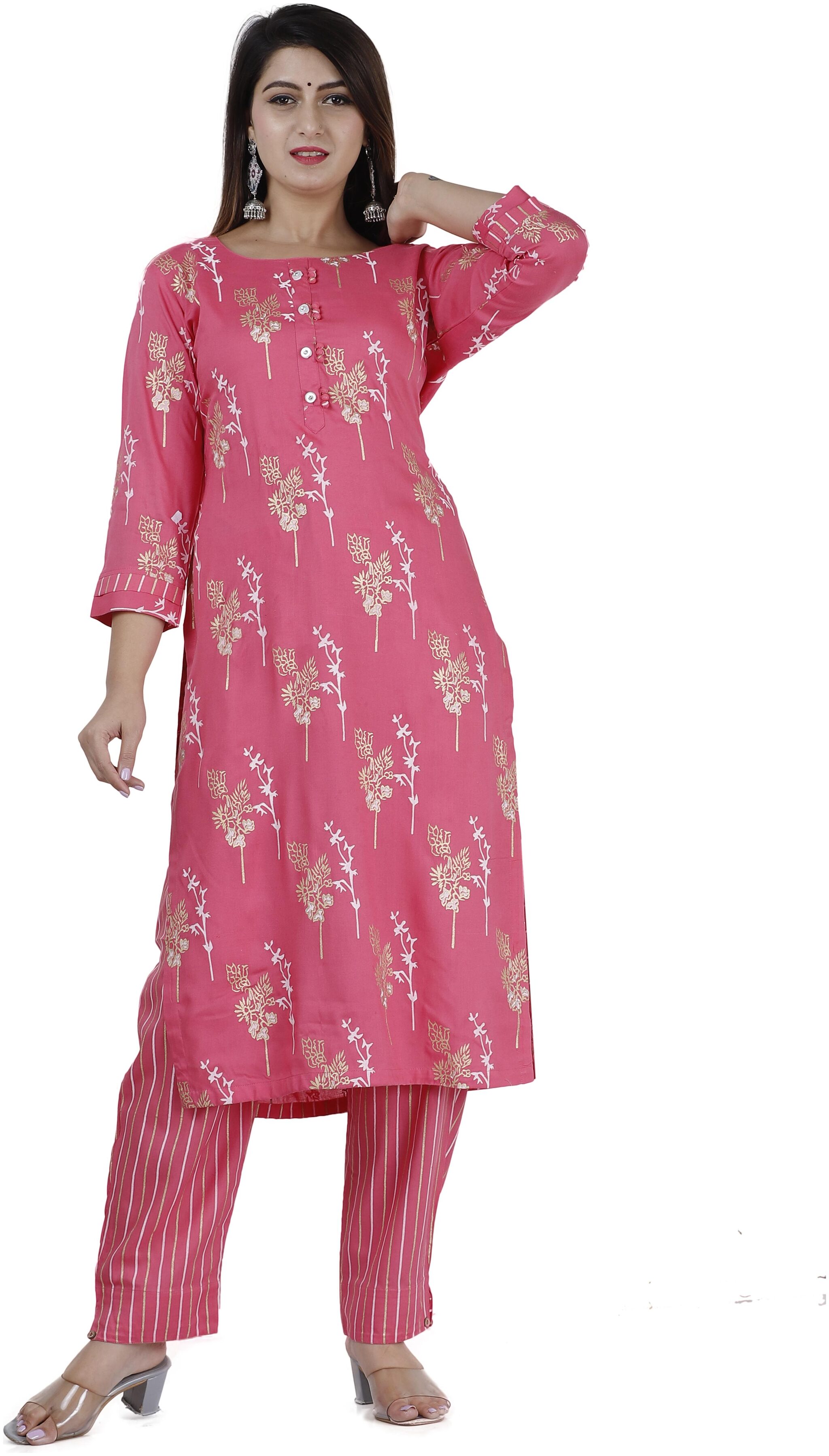 

HIGHLIGHT FASHION EXPORT Women Pink Printed Straight Kurta With Pants