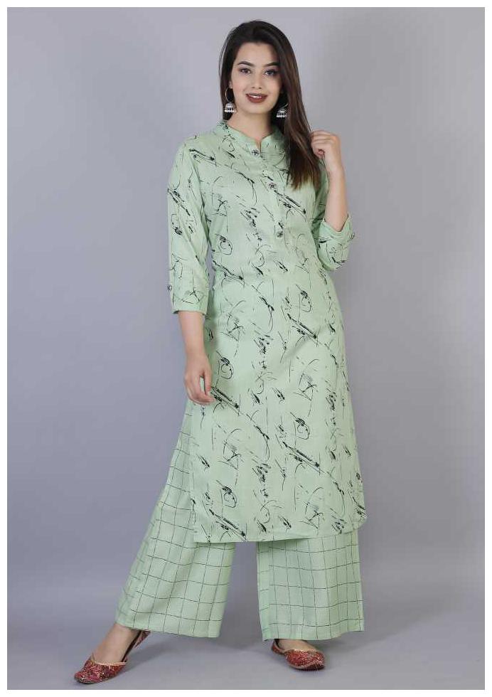 

HIGHLIGHT FASHION EXPORT Women Green Printed Straight Kurta With Palazzo