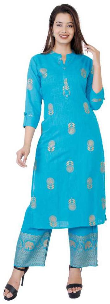 

HIGHLIGHT FASHION EXPORT Women Blue Floral Straight Kurta With Palazzo
