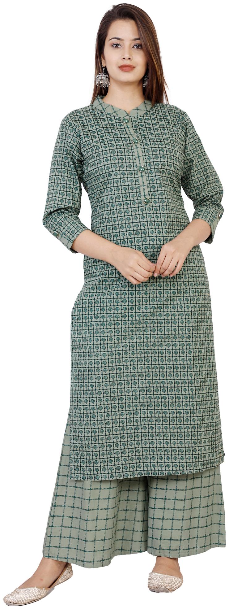 

HIGHLIGHT FASHION EXPORT Women Green Printed Straight Kurta With Palazzo