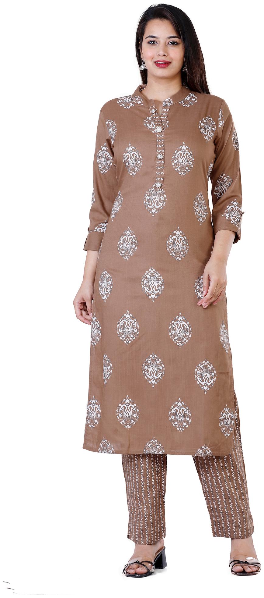 

HIGHLIGHT FASHION EXPORT Women Brown Printed Straight Kurta With Pants
