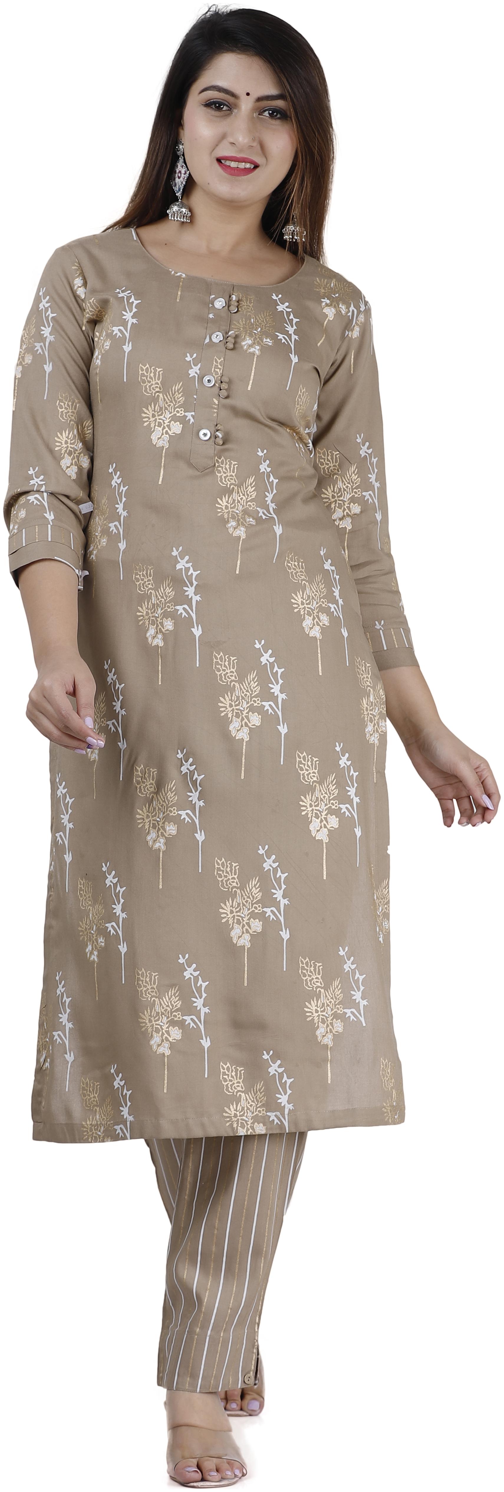 

HIGHLIGHT FASHION EXPORT Women Brown Printed Straight Kurta With Pants