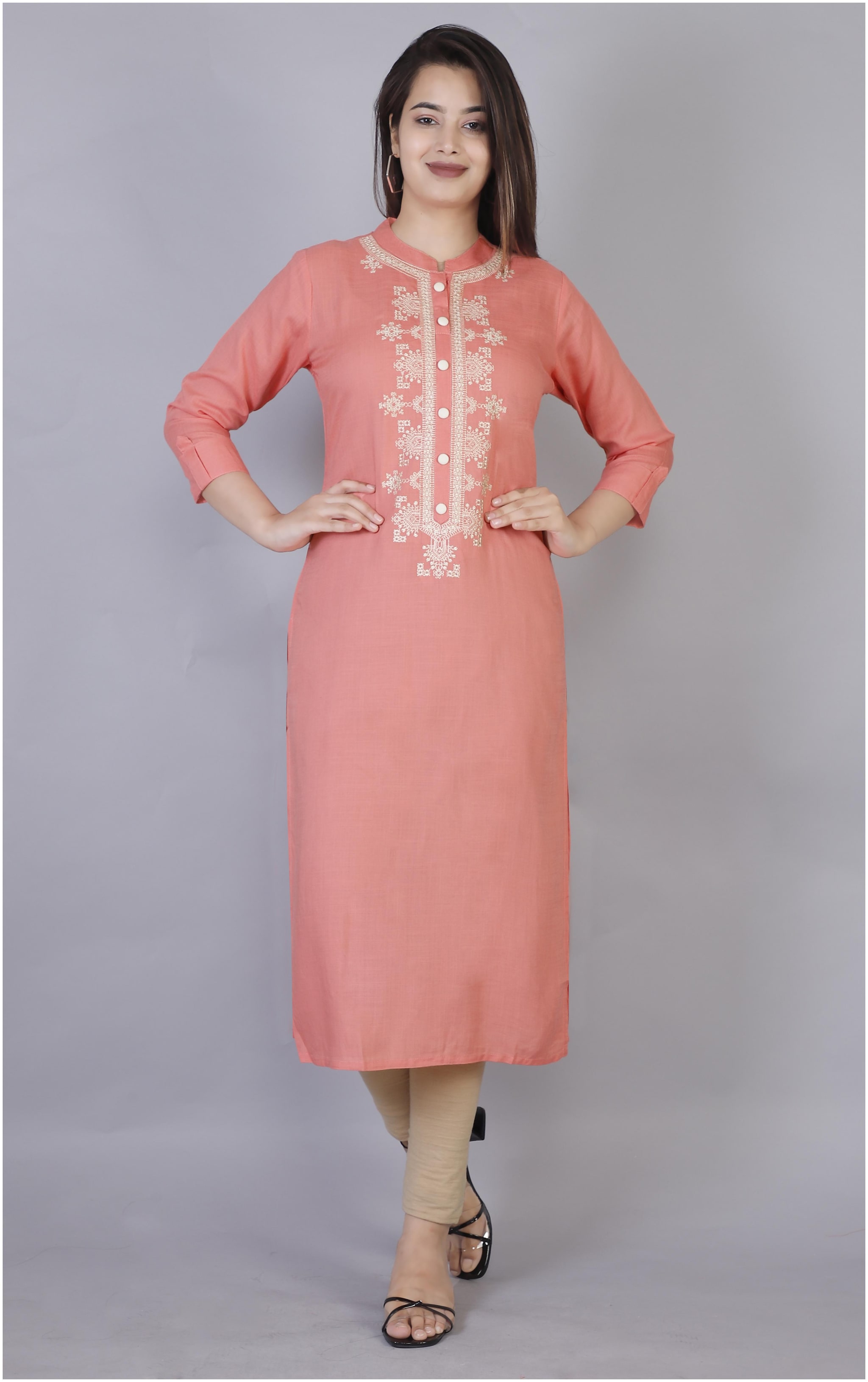

HIGHLIGHT FASHION EXPORT Women Pink Embroidered Straight Kurta