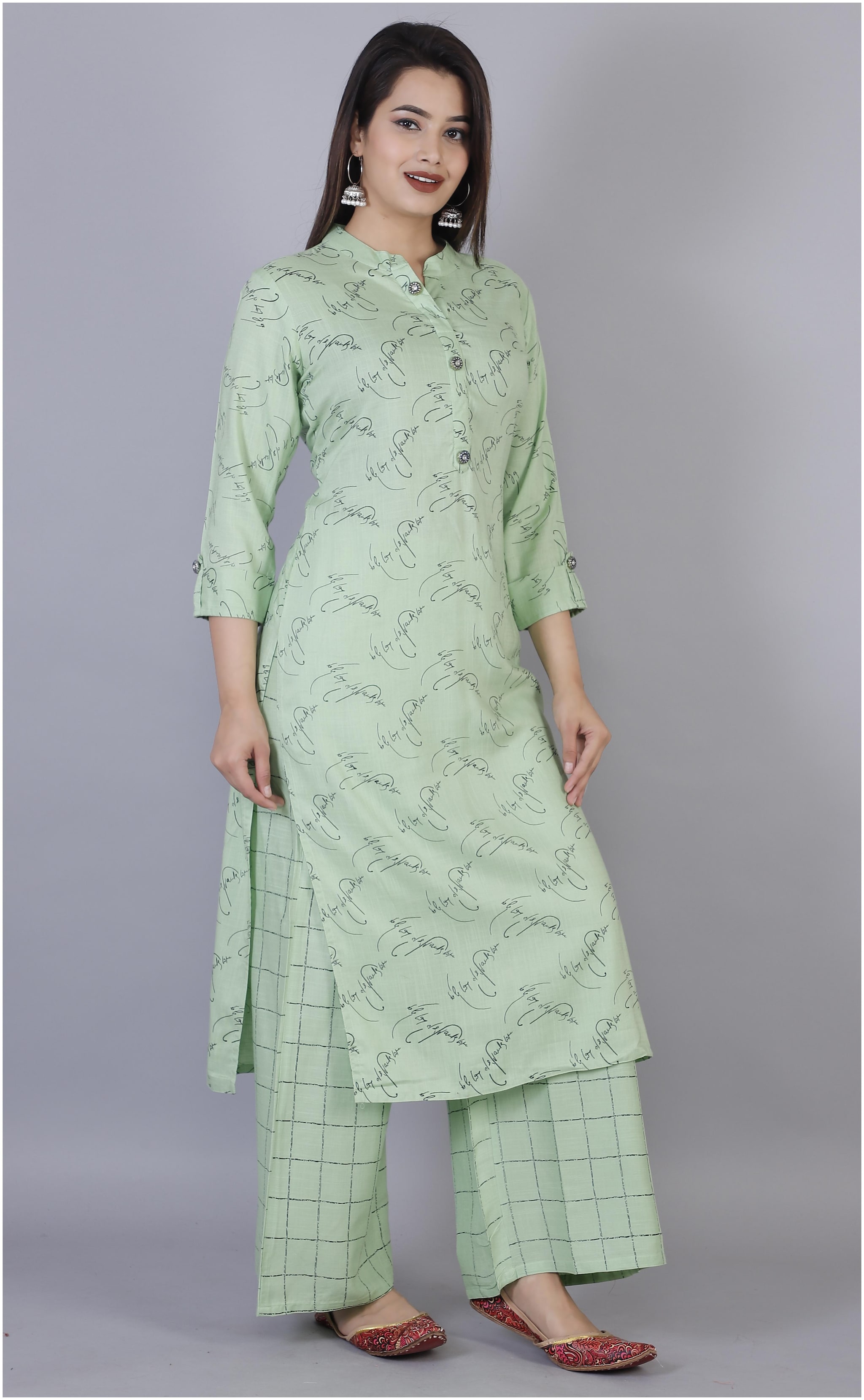 

HIGHLIGHT FASHION EXPORT Women Green Printed Straight Kurta With Palazzo