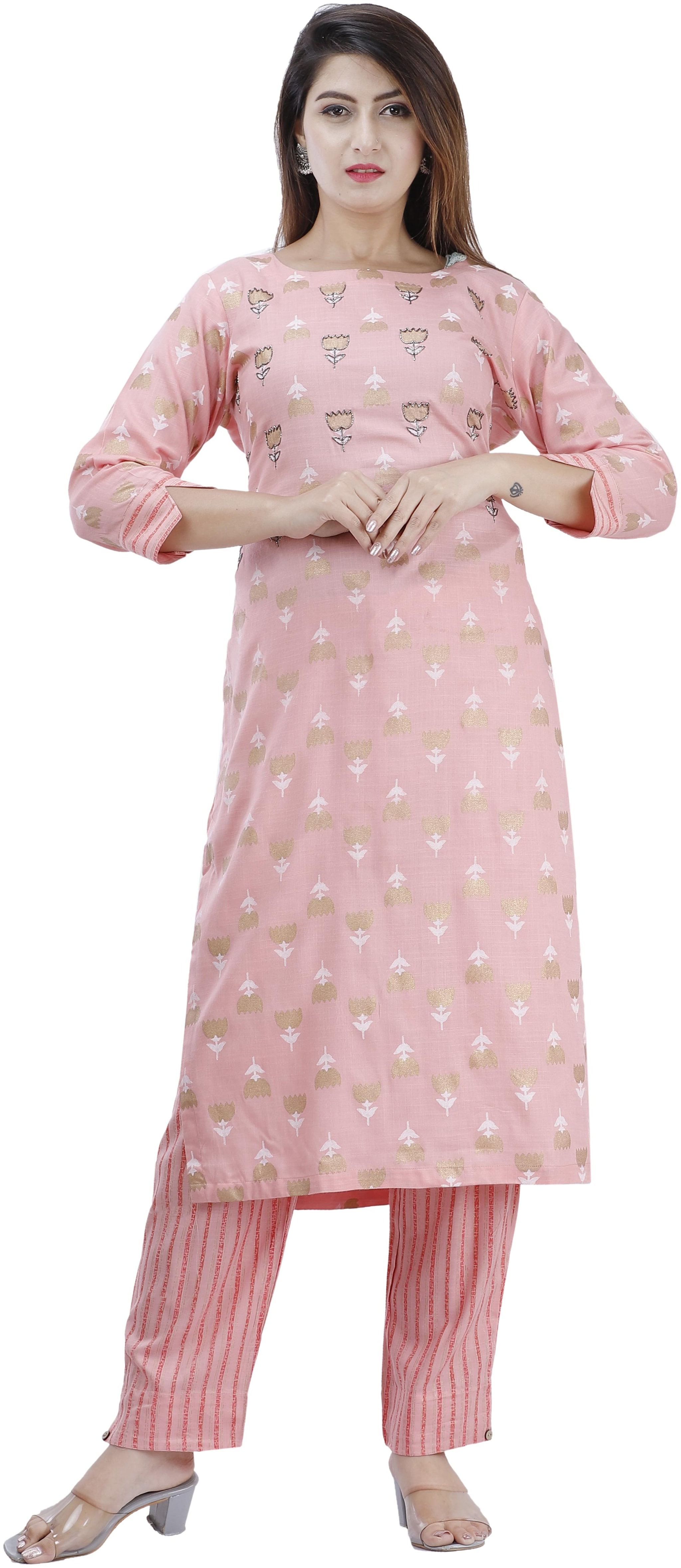 

HIGHLIGHT FASHION EXPORT Women Pink Printed Straight Kurta With Pants