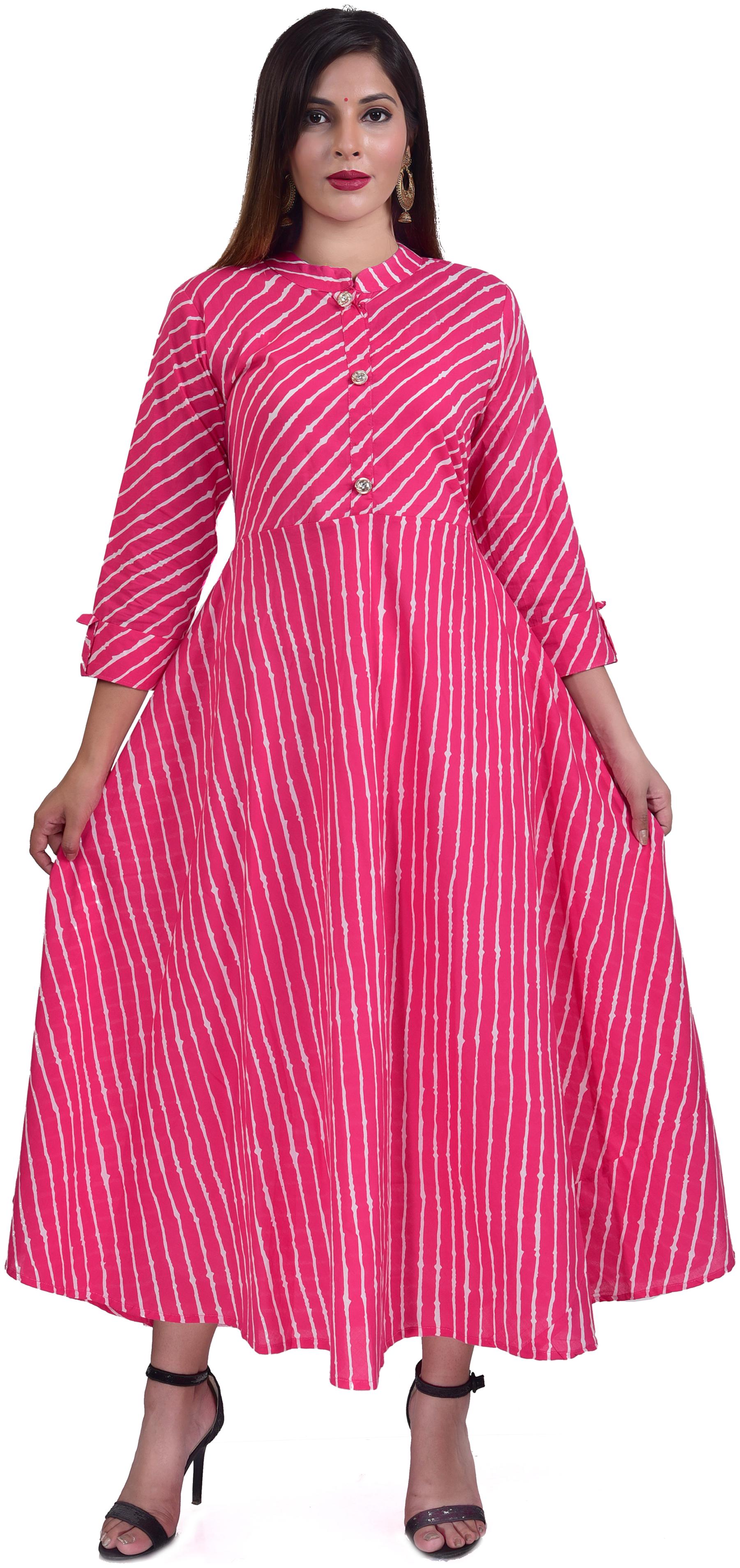

HIGHLIGHT FASHION EXPORT Women Pink Striped Anarkali Kurti