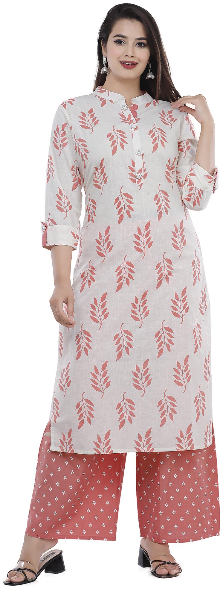 

HIGHLIGHT FASHION EXPORT Women Peach Printed Straight Kurta With Palazzo
